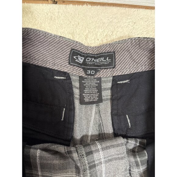 ONeill Shorts Mens Size 34 Gray Plaid Flat Front Casual Boaard Wear Cotton Blend - Picture 8 of 10